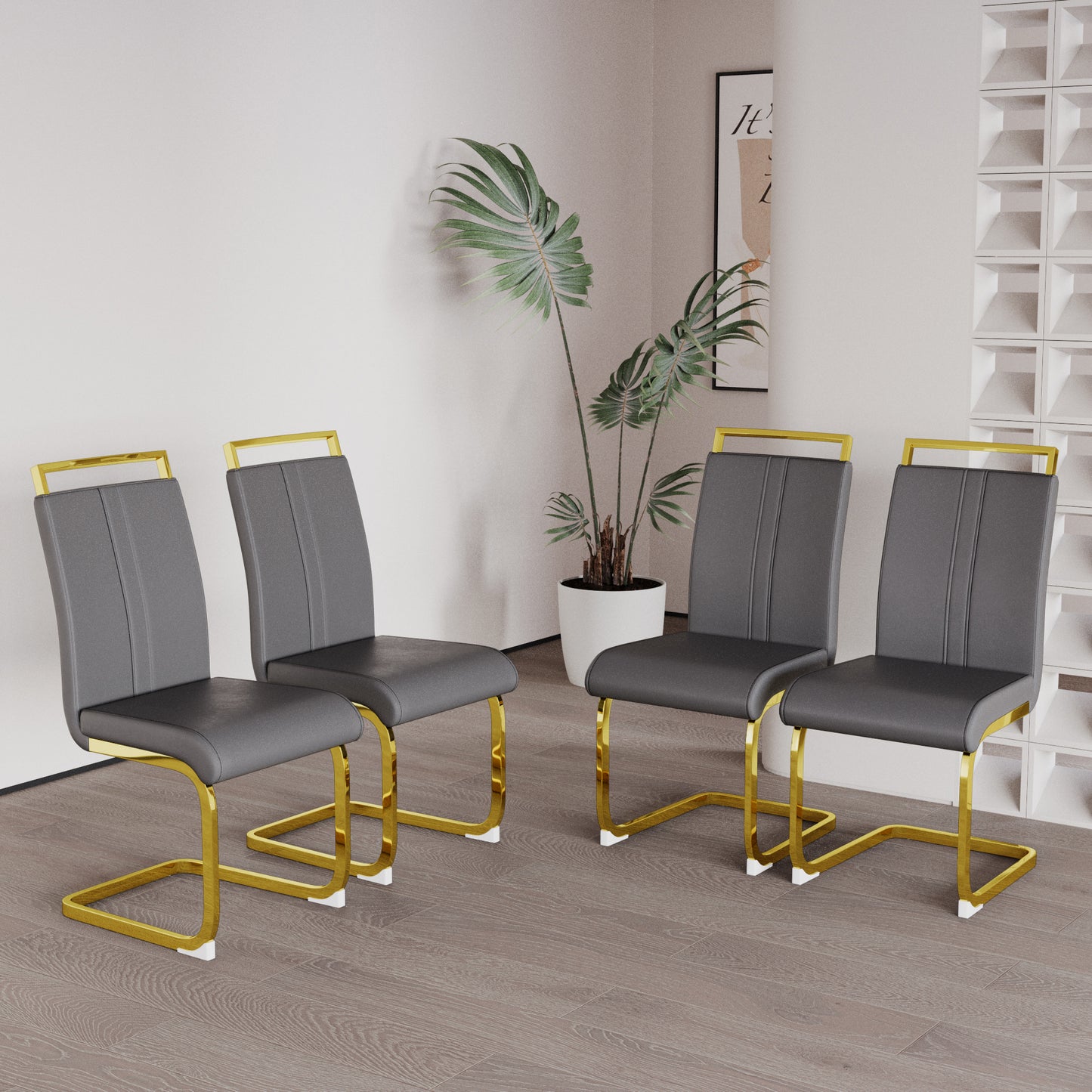 Modern Grey Dining Chairs - Set of 4 PU Faux Leather