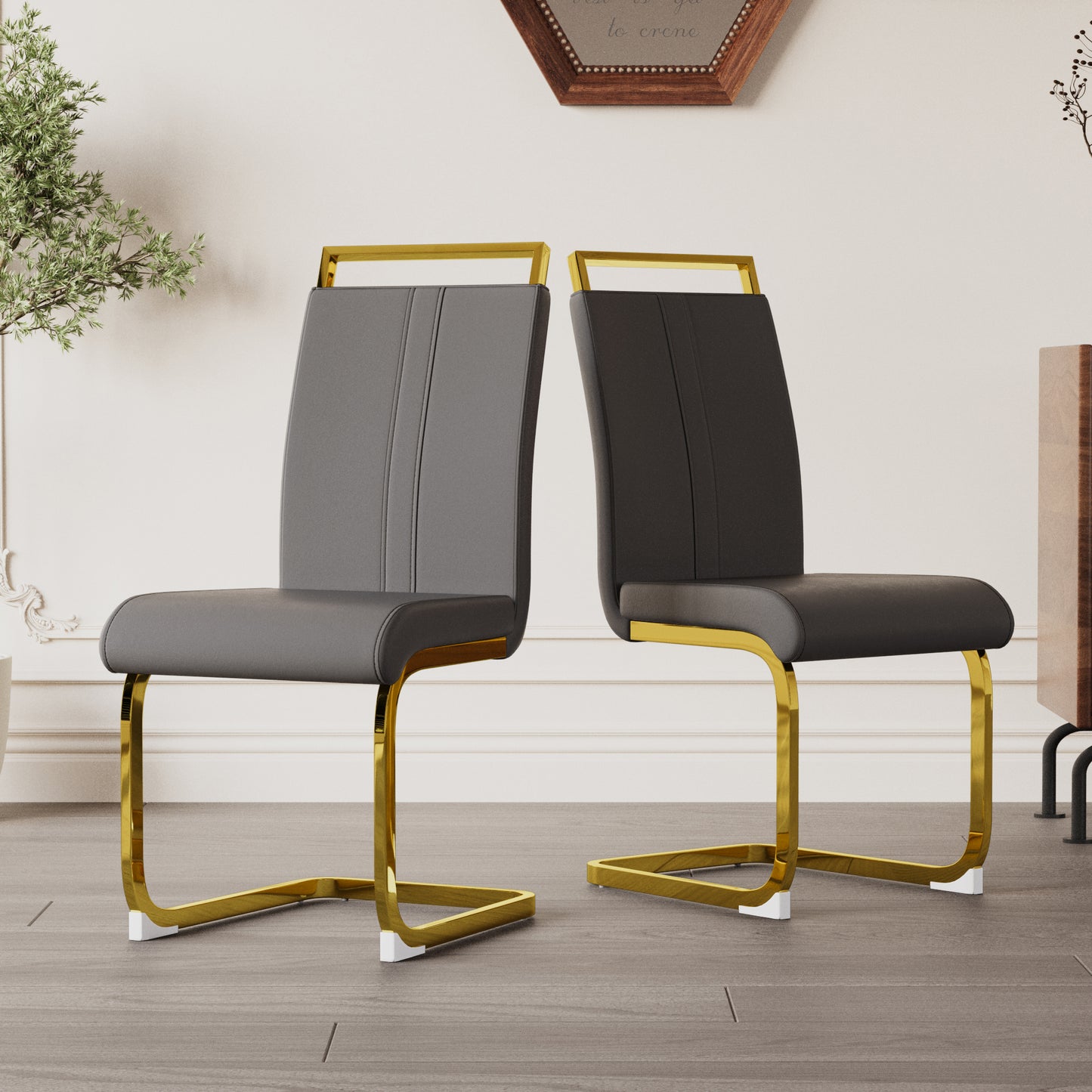 Modern Grey Dining Chairs - Set of 4 PU Faux Leather