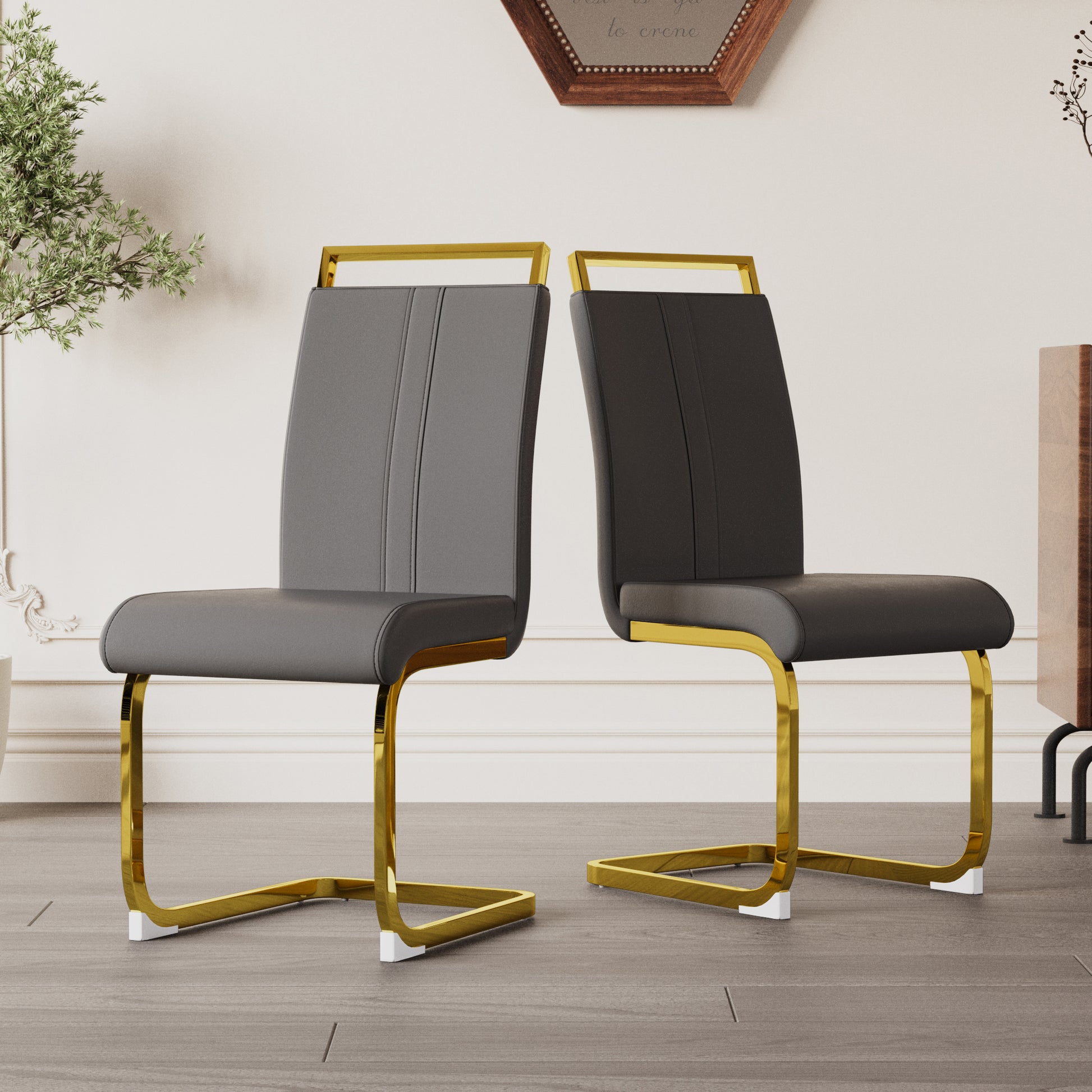 Modern Grey Dining Chairs - Set of 4 PU Faux Leather