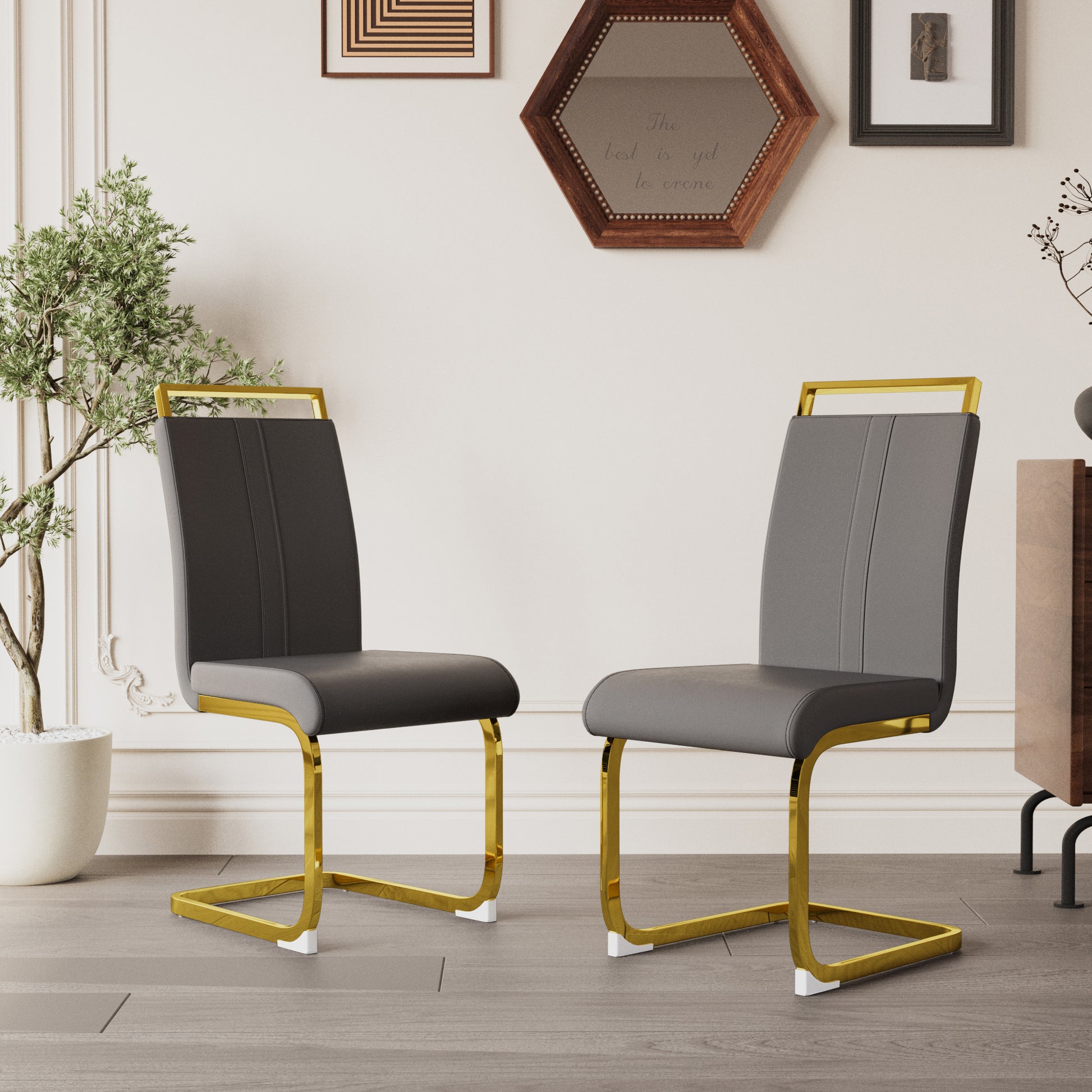 Modern Grey Dining Chairs - Set of 4 PU Faux Leather