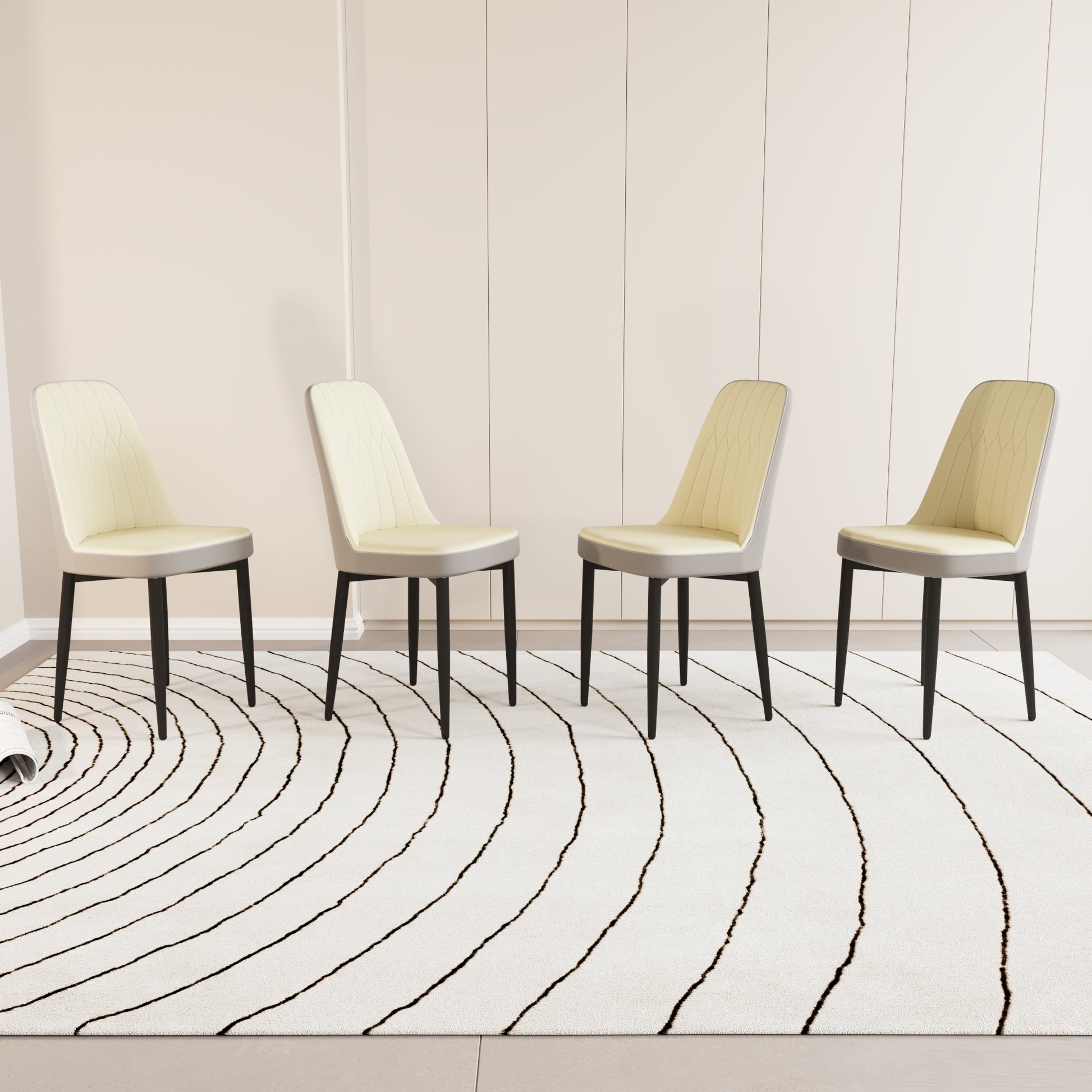 Beige PU Dining Chairs with Curved Back for Modern Kitchen Decor