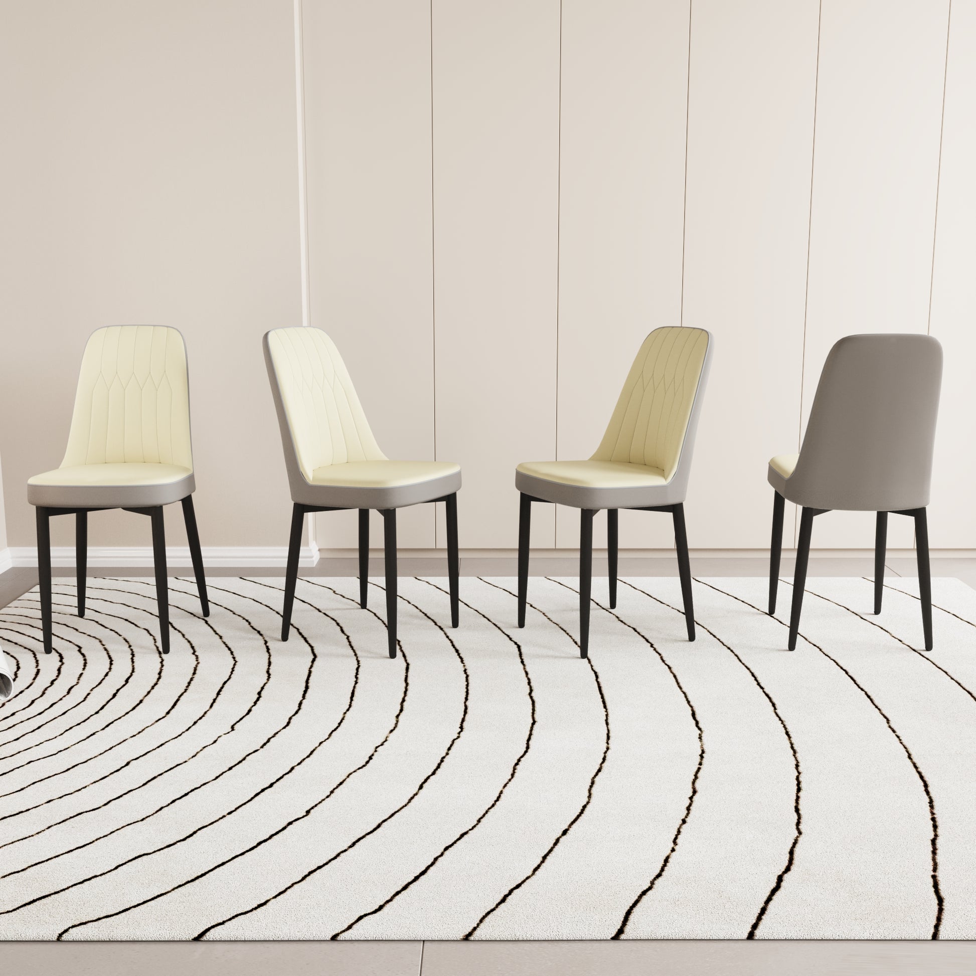 Beige PU Dining Chairs with Curved Back for Modern Kitchen Decor