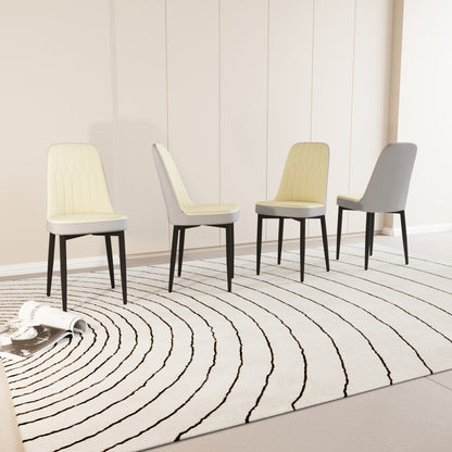 Beige PU Dining Chairs with Curved Back for Modern Kitchen Decor