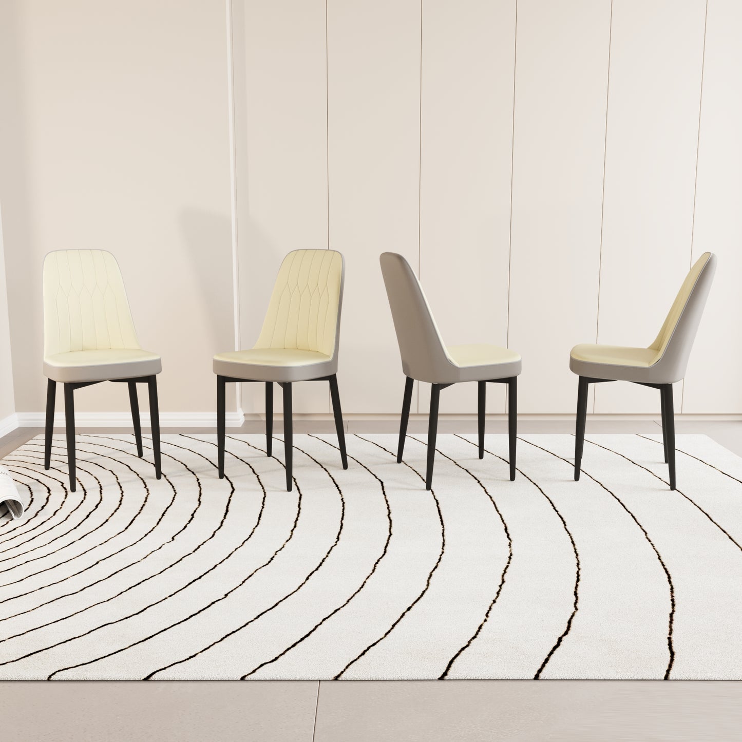 Beige PU Dining Chairs with Curved Back for Modern Kitchen Decor