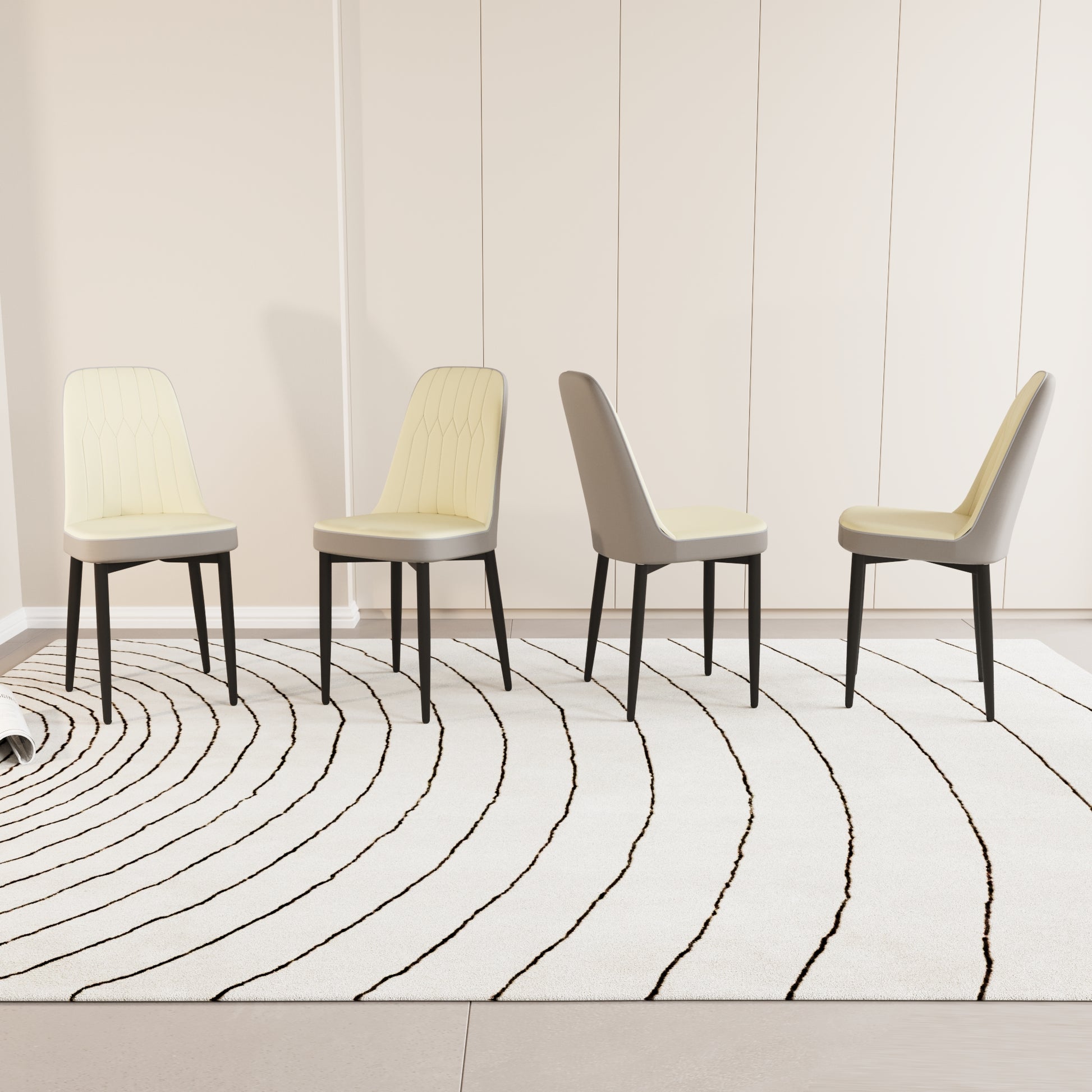 Beige PU Dining Chairs with Curved Back for Modern Kitchen Decor