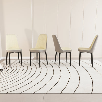 Beige PU Dining Chairs with Curved Back for Modern Kitchen Decor