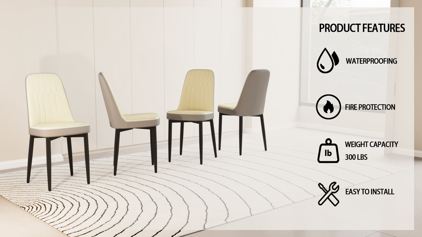 Beige PU Dining Chairs with Curved Back for Modern Kitchen Decor