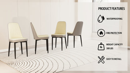 Beige PU Dining Chairs with Curved Back for Modern Kitchen Decor
