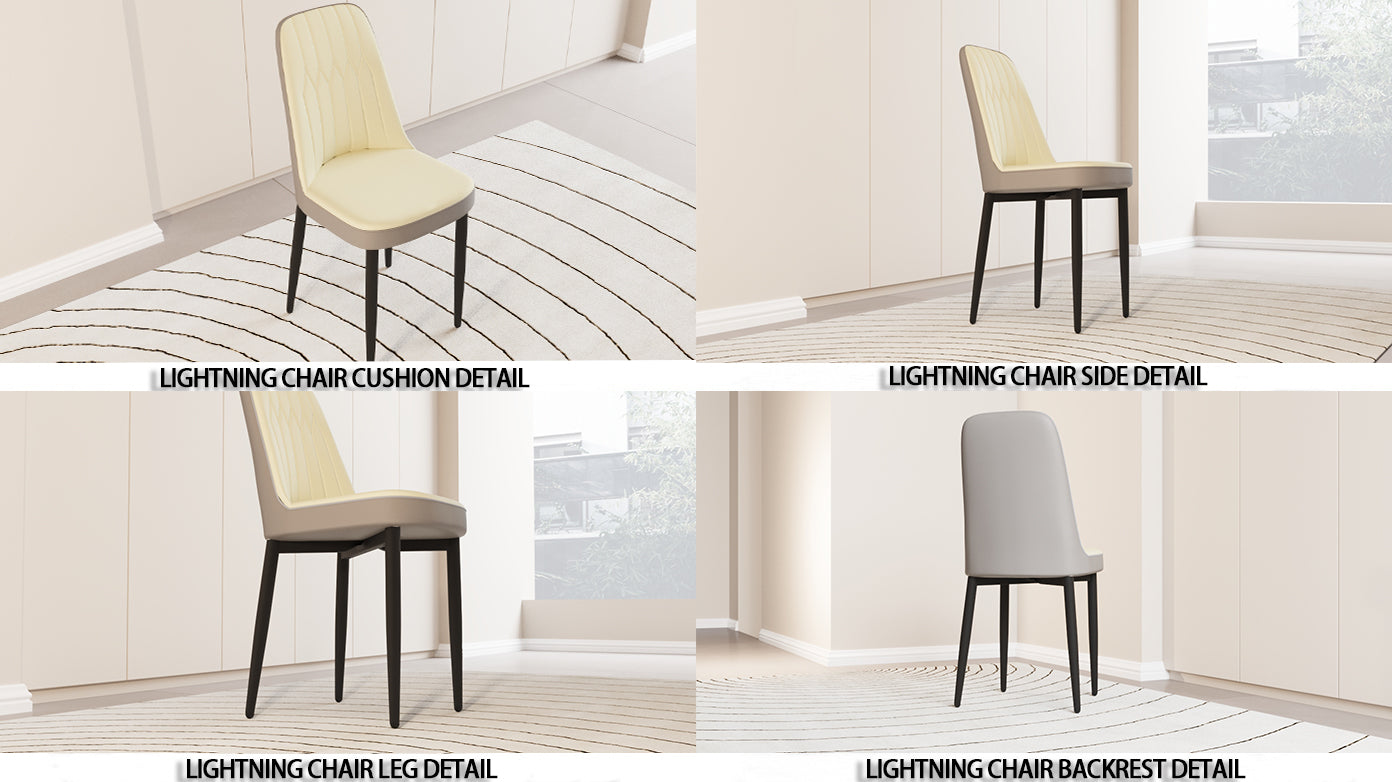 Beige PU Dining Chairs with Curved Back for Modern Kitchen Decor