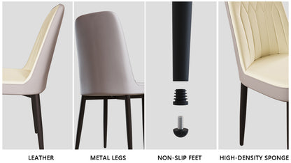 Beige PU Dining Chairs with Curved Back for Modern Kitchen Decor