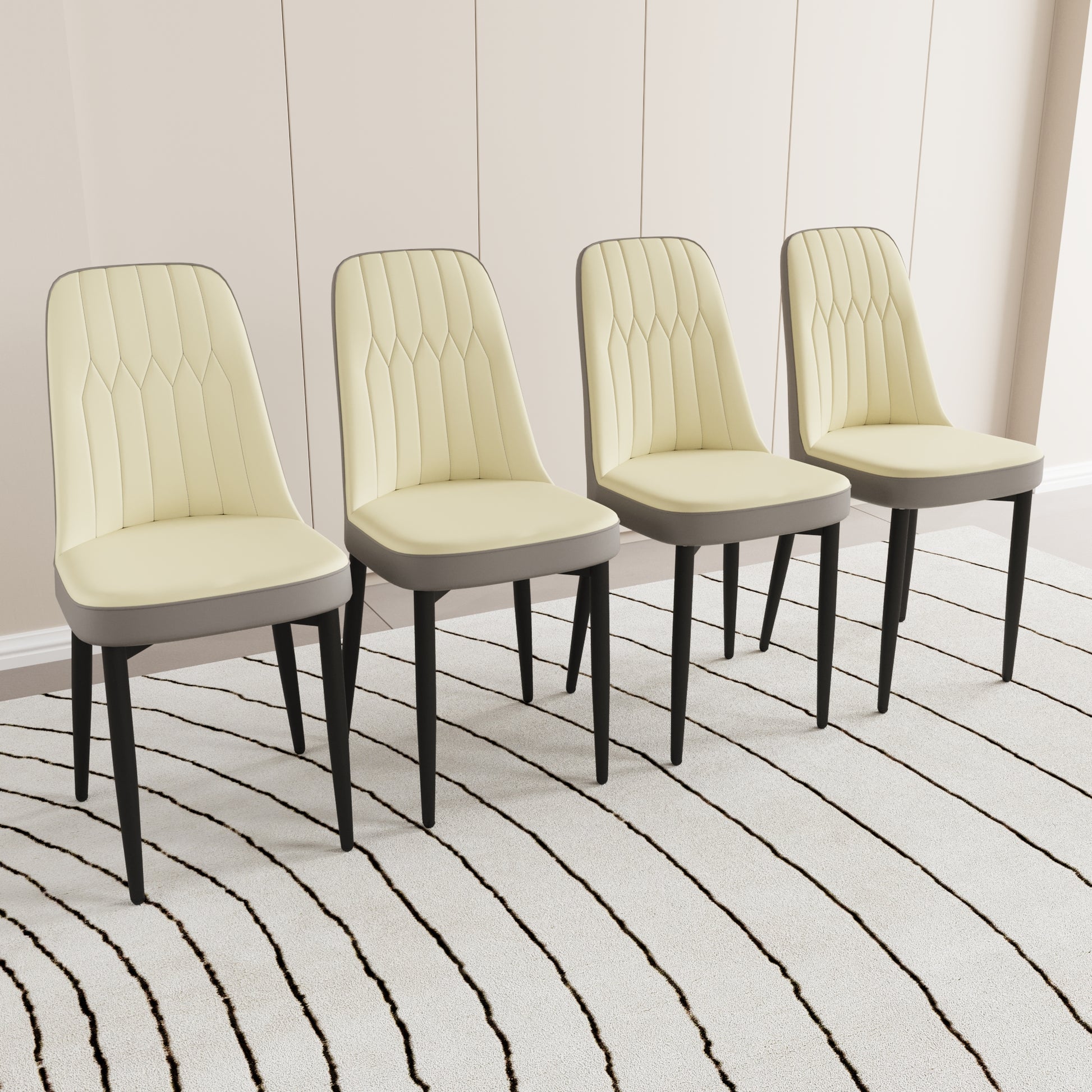 A set of 4 dining chair, modern style chair made of high-quality PU Leather fabric with thick soft cushions, black metal leg kitchen chair, dining room kitchen dining chair (Beige and Grey)