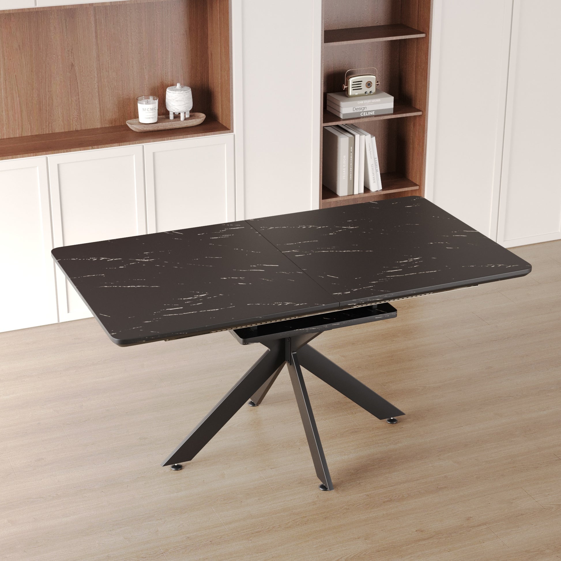 Extendable Black MDF Dining Table for Modern Family Gatherings for Dining Room