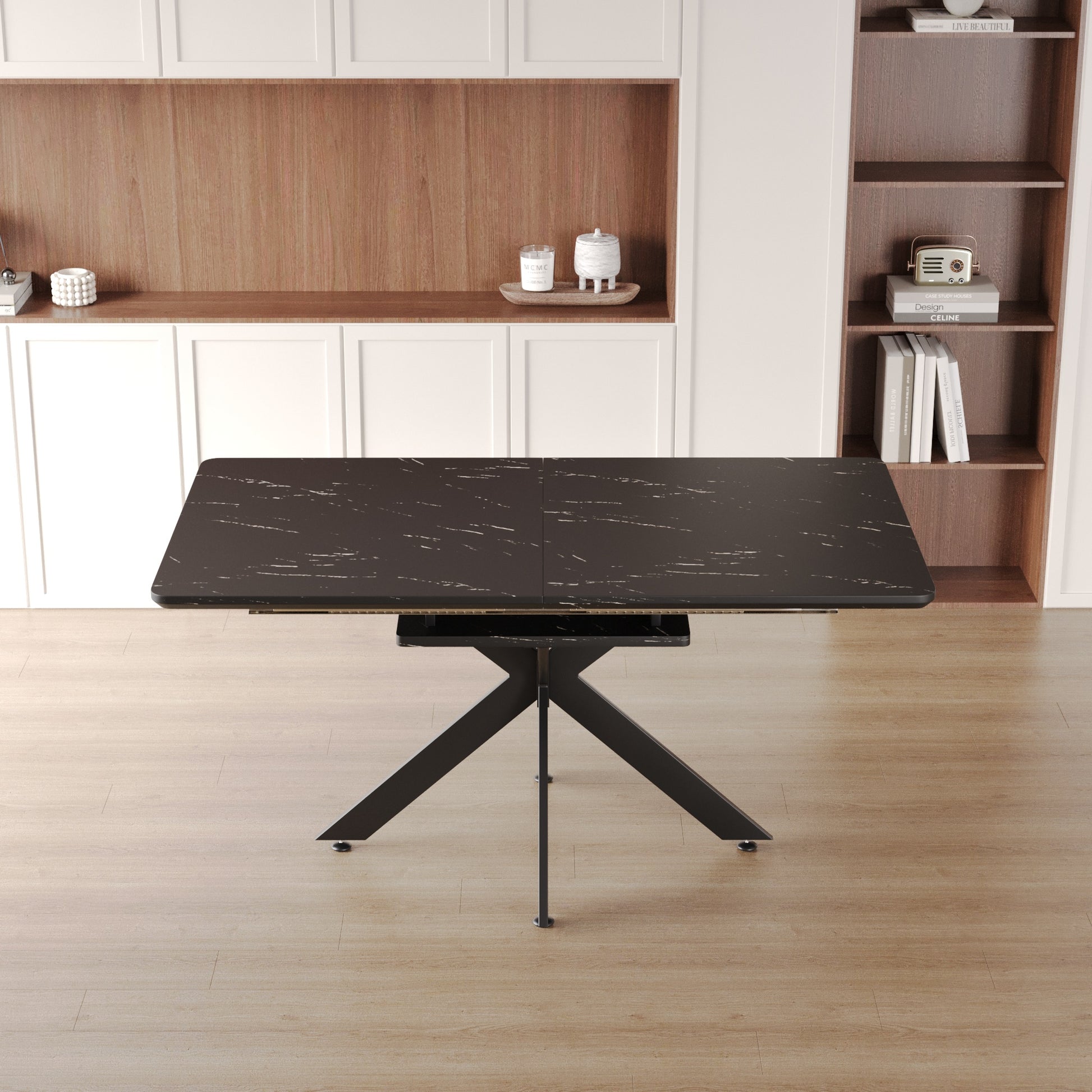 Extendable Black MDF Dining Table for Modern Family Gatherings for Dining Room