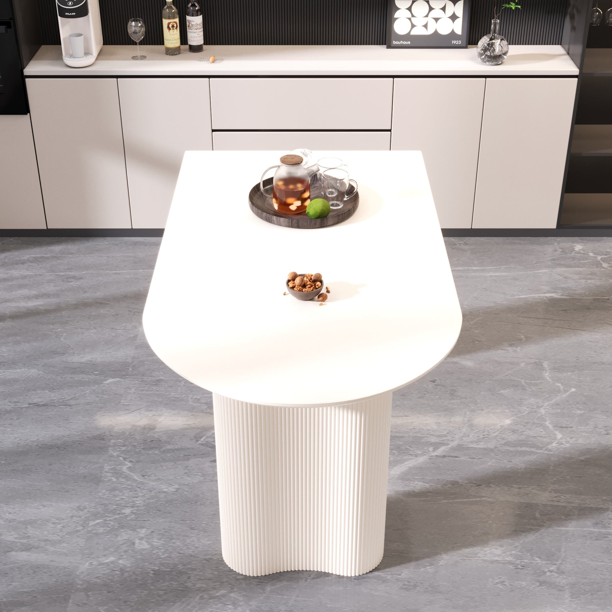Cream White MDF Dining Table - 63" Round Table for 4-8 People