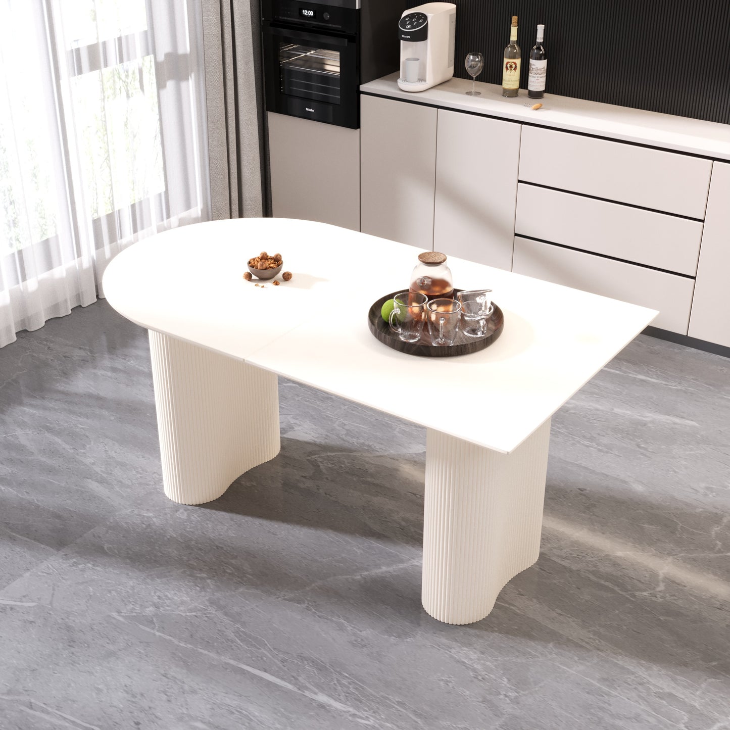 Cream White MDF Dining Table - 63" Round Table for 4-8 People