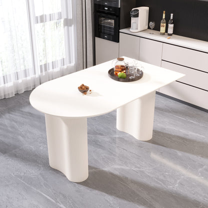 Cream White MDF Dining Table - 63" Round Table for 4-8 People