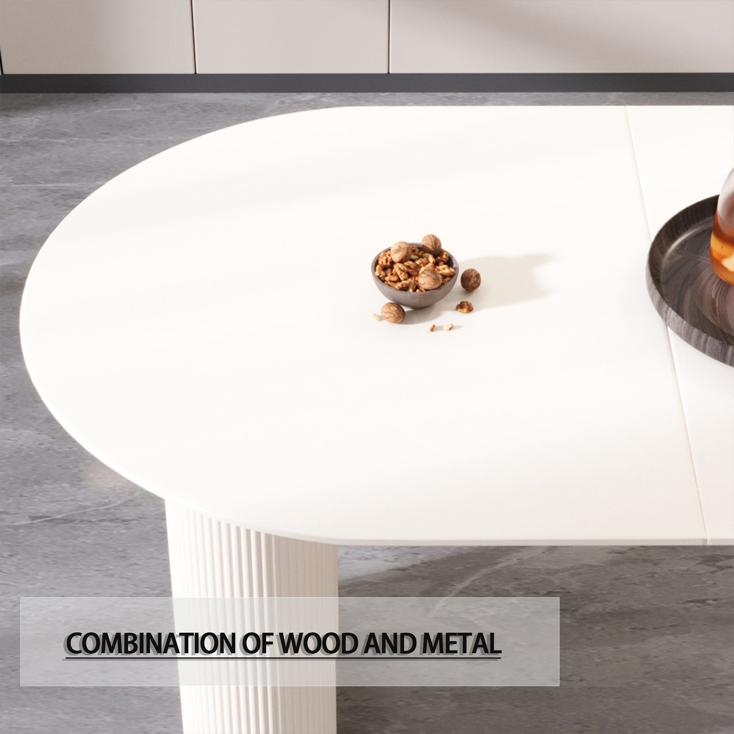 Cream White MDF Dining Table - 63" Round Table for 4-8 People