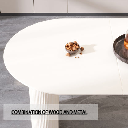 Cream White MDF Dining Table - 63" Round Table for 4-8 People