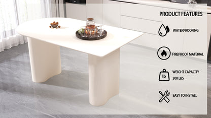 Cream White MDF Dining Table - 63" Round Table for 4-8 People