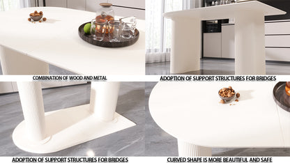 Cream White MDF Dining Table - 63" Round Table for 4-8 People