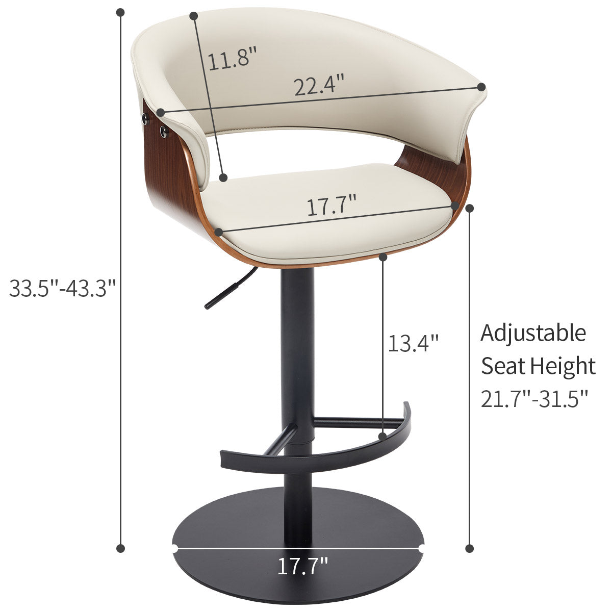 Grey Wooden Bar Stools - Adjustable Swivel Counter Height
