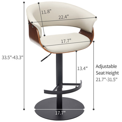 Grey Wooden Bar Stools - Adjustable Swivel Counter Height