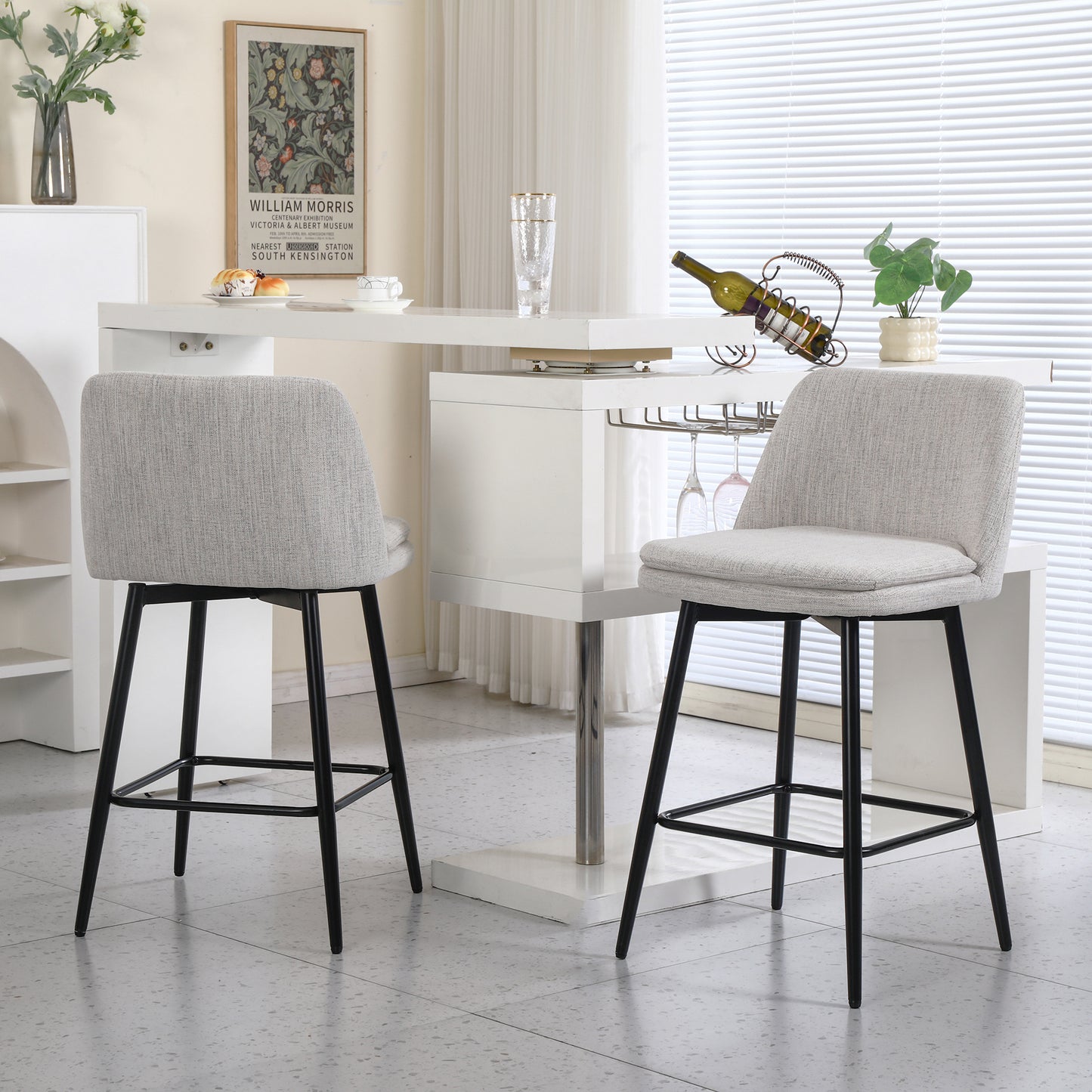 Off White Linen Bar Stools Set of 2 - Kitchen Island Seating