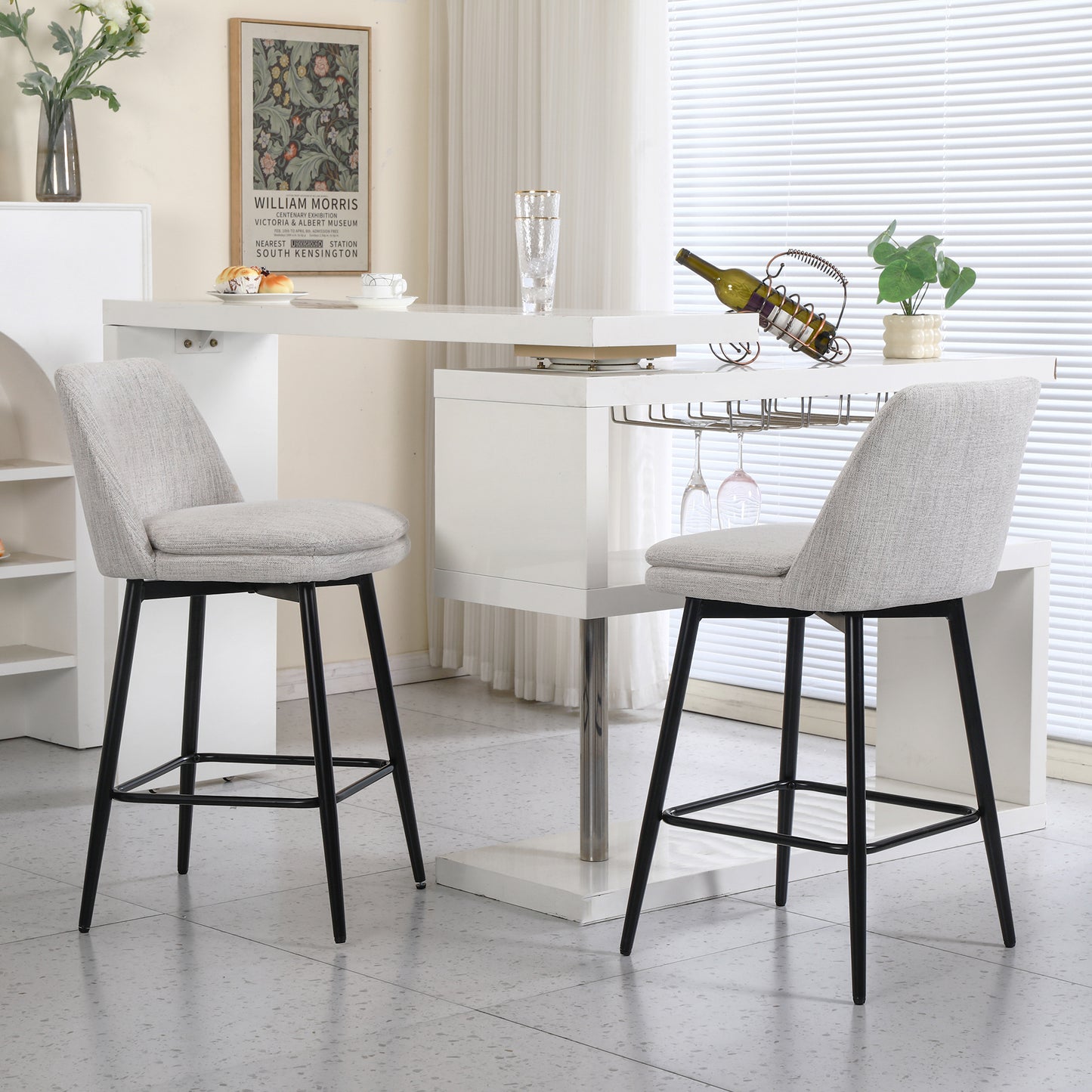 Off White Linen Bar Stools Set of 2 - Kitchen Island Seating