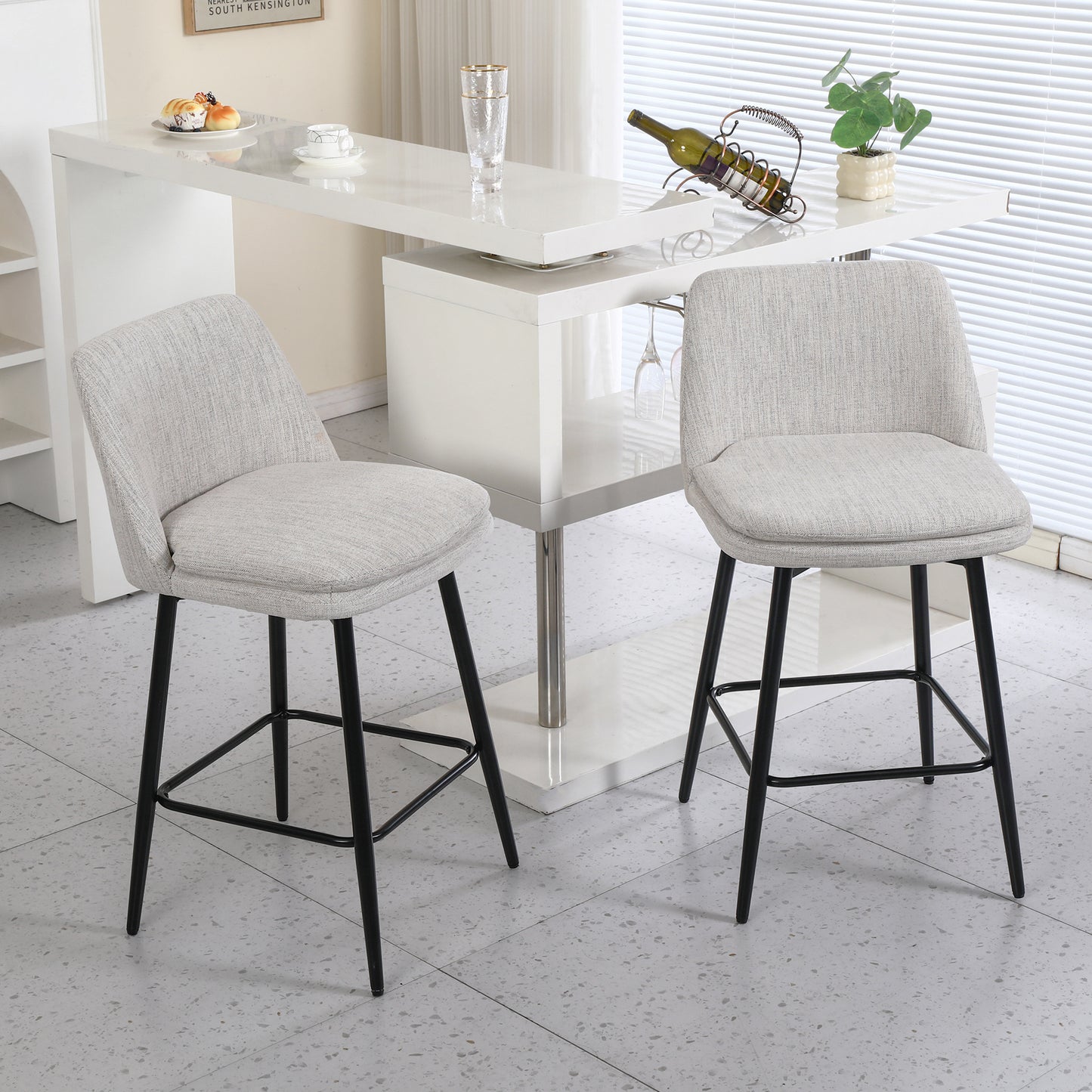 Off White Linen Bar Stools Set of 2 - Kitchen Island Seating