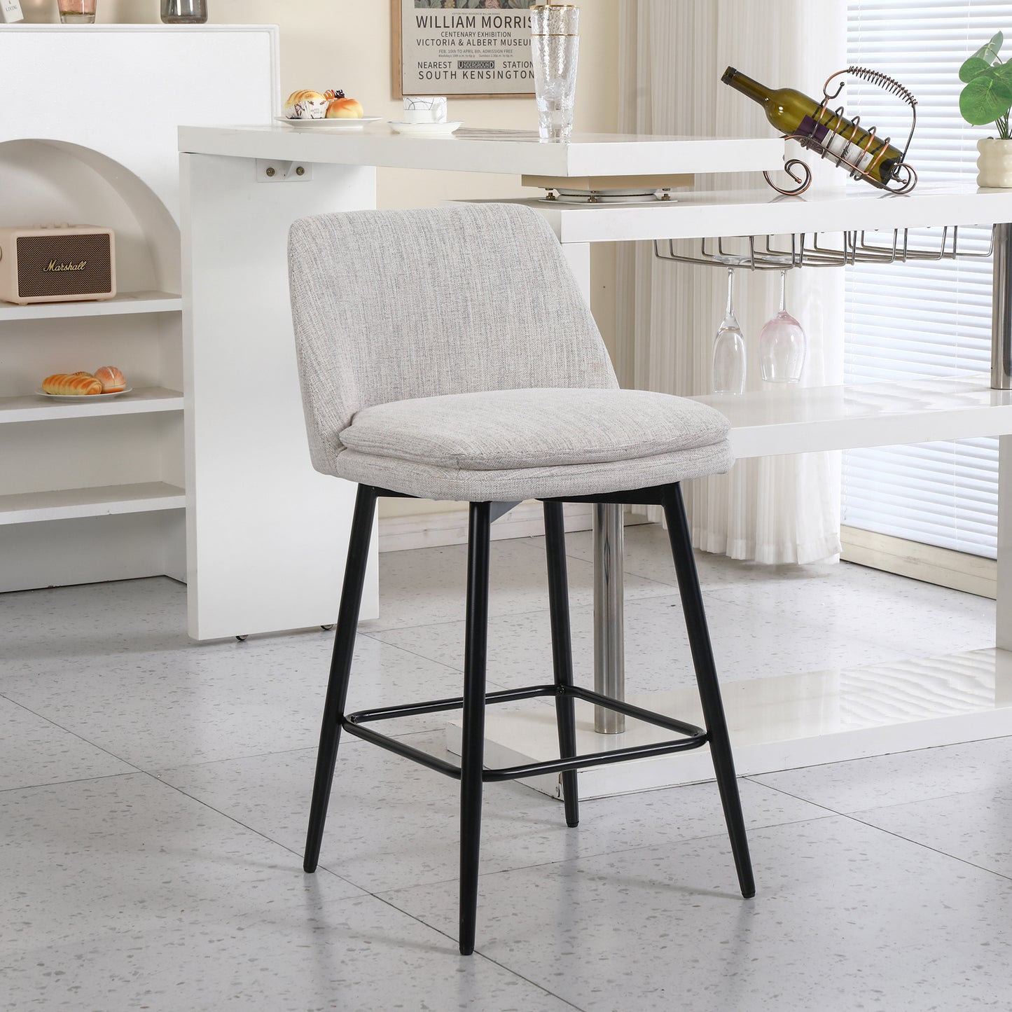 Off White Linen Bar Stools Set of 2 - Kitchen Island Seating