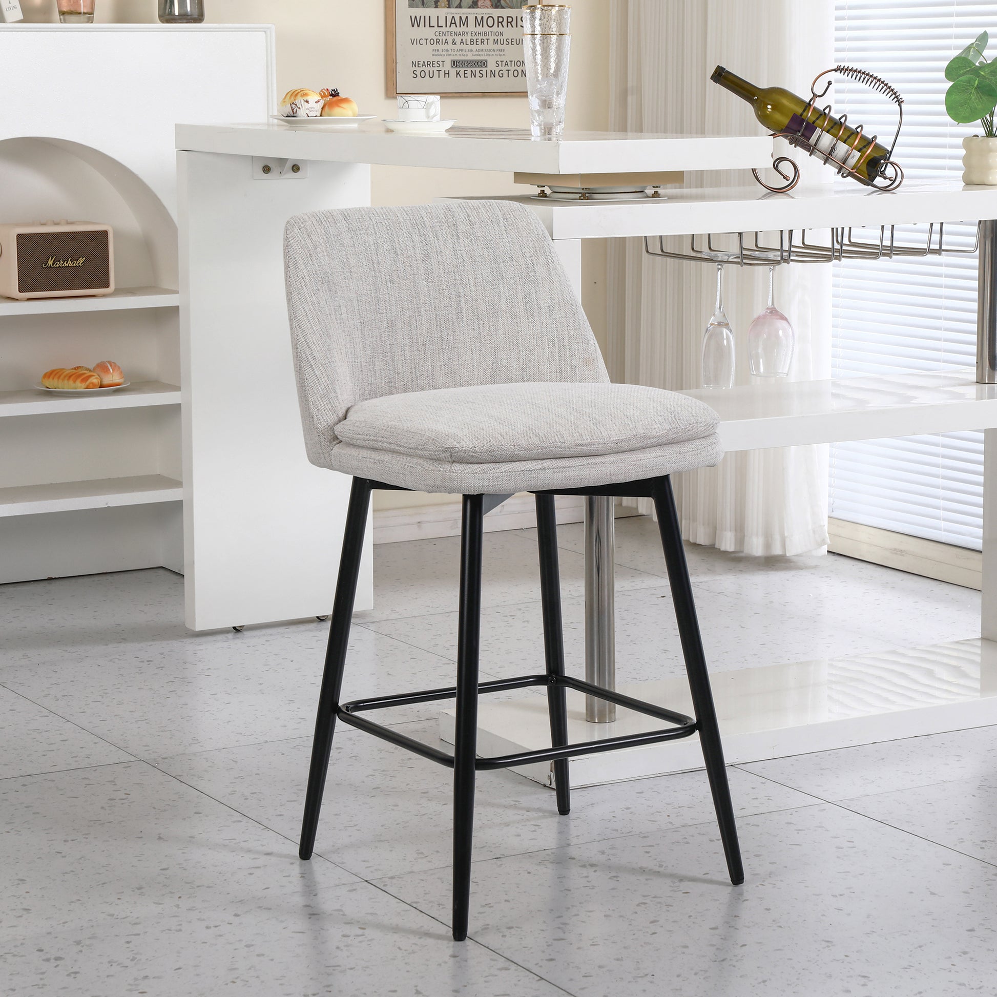 Off White Linen Bar Stools Set of 2 - Kitchen Island Seating