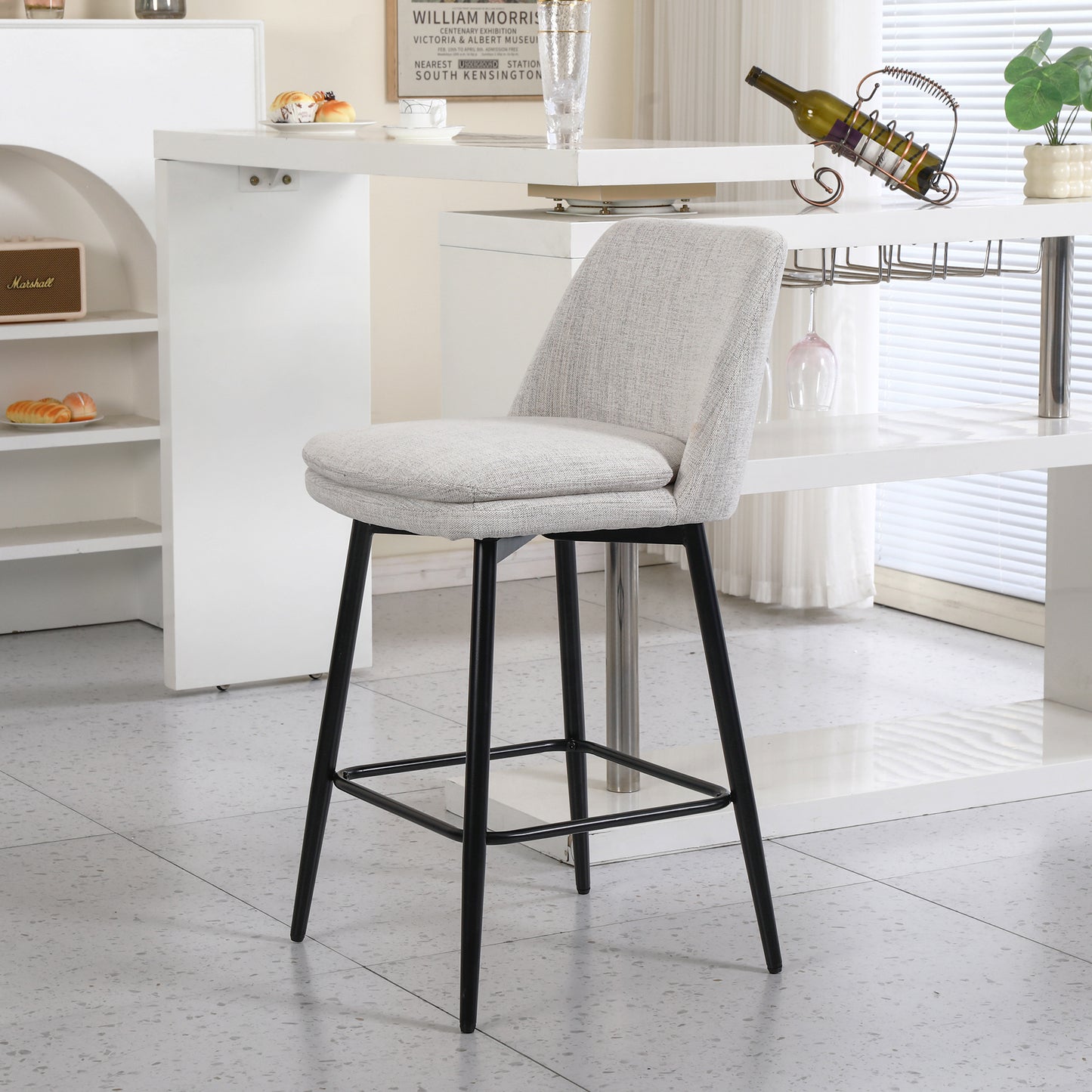 Off White Linen Bar Stools Set of 2 - Kitchen Island Seating