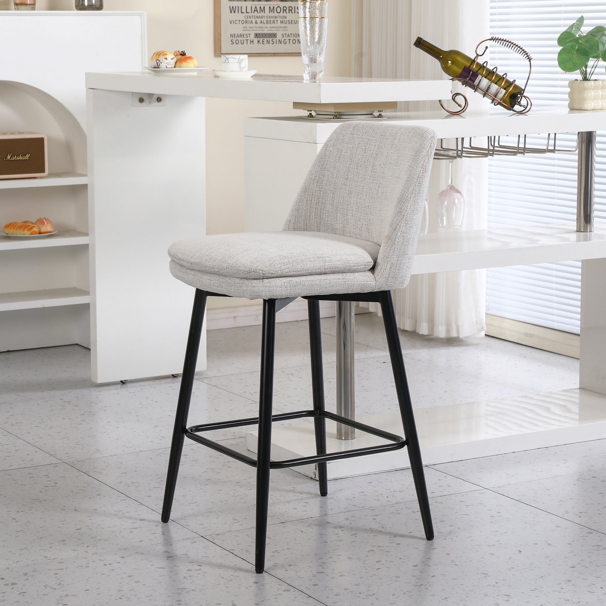 Off White Linen Bar Stools Set of 2 - Kitchen Island Seating