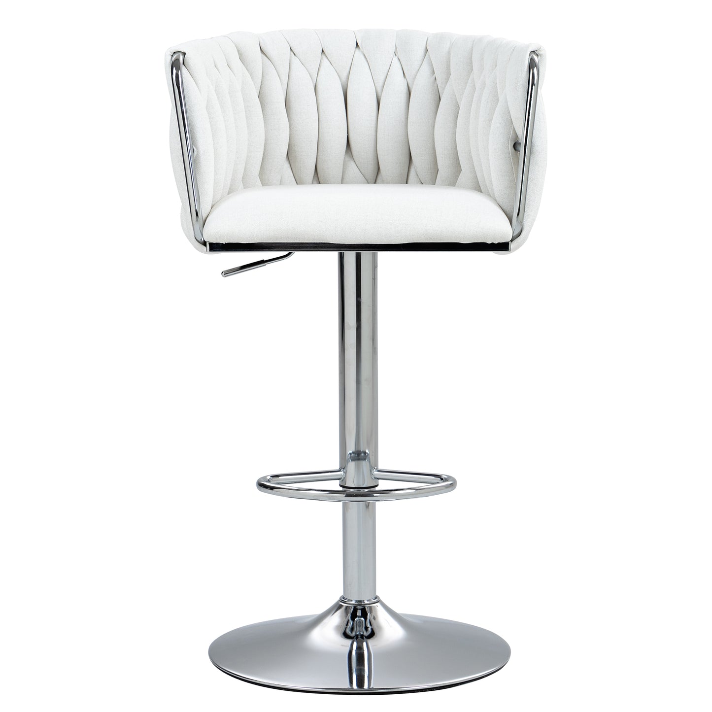 Beige Fabric Bar Stools Set of 2 - Adjustable Height Kitchen Bar Chairs