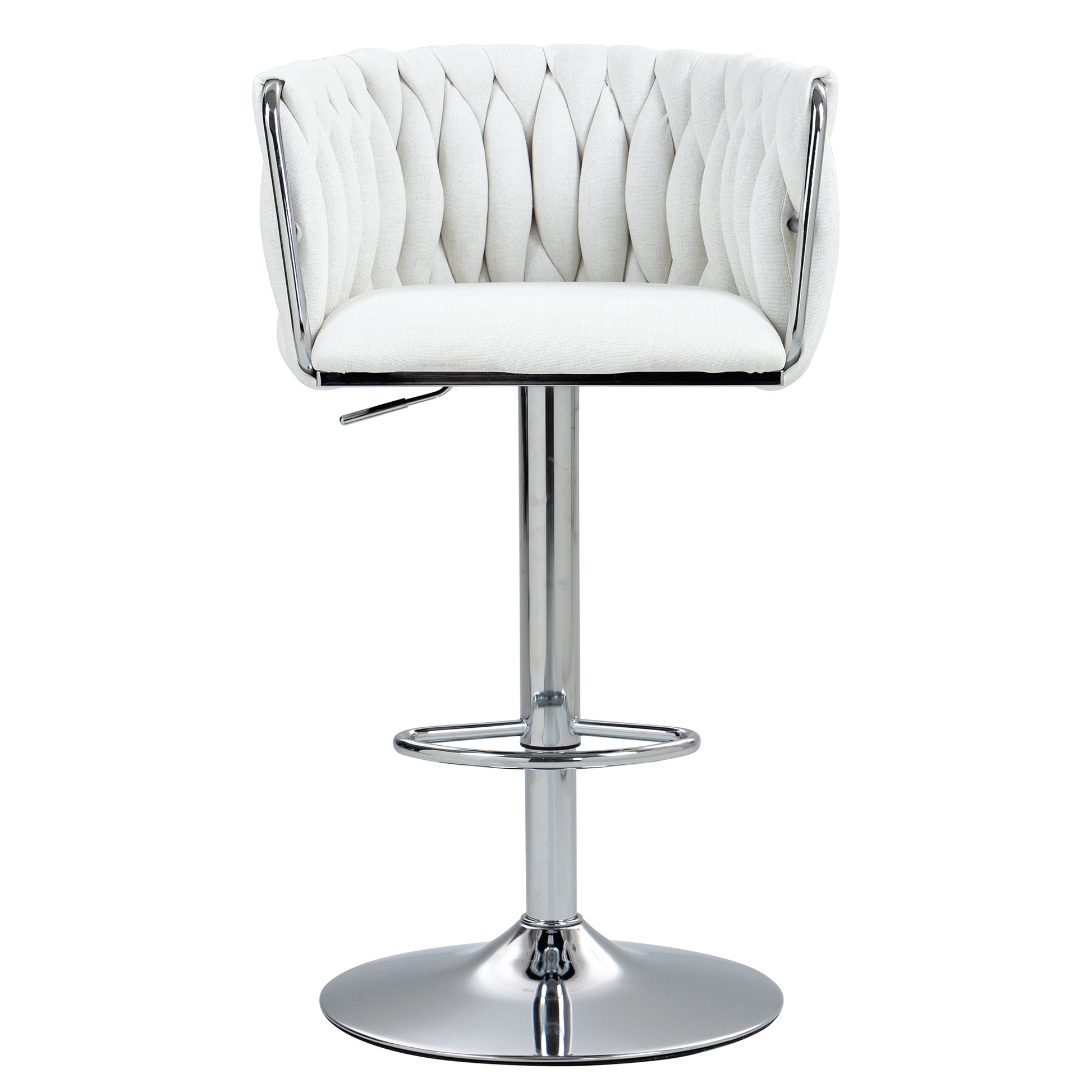 Beige Fabric Bar Stools Set of 2 - Adjustable Height Kitchen Bar Chairs