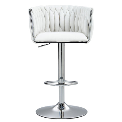 Beige Fabric Bar Stools Set of 2 - Adjustable Height Kitchen Bar Chairs