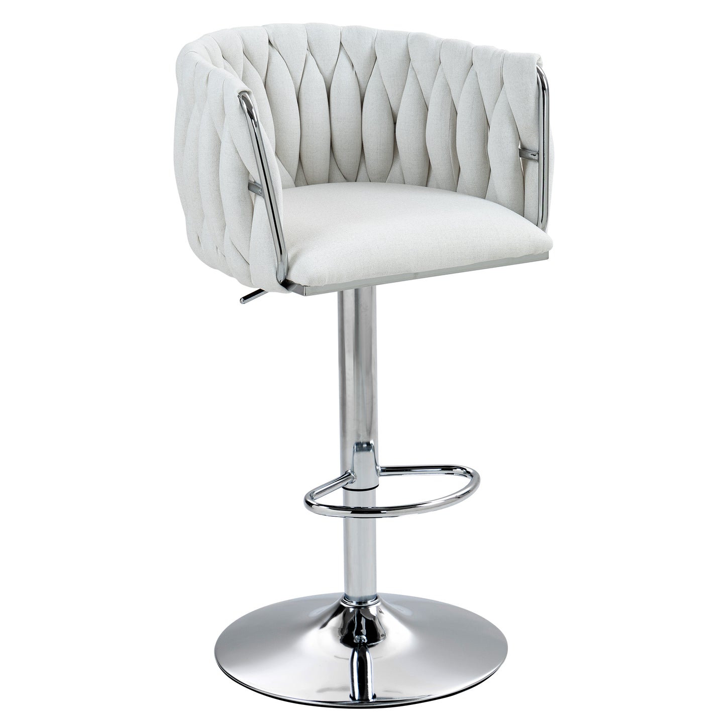 Beige Fabric Bar Stools Set of 2 - Adjustable Height Kitchen Bar Chairs