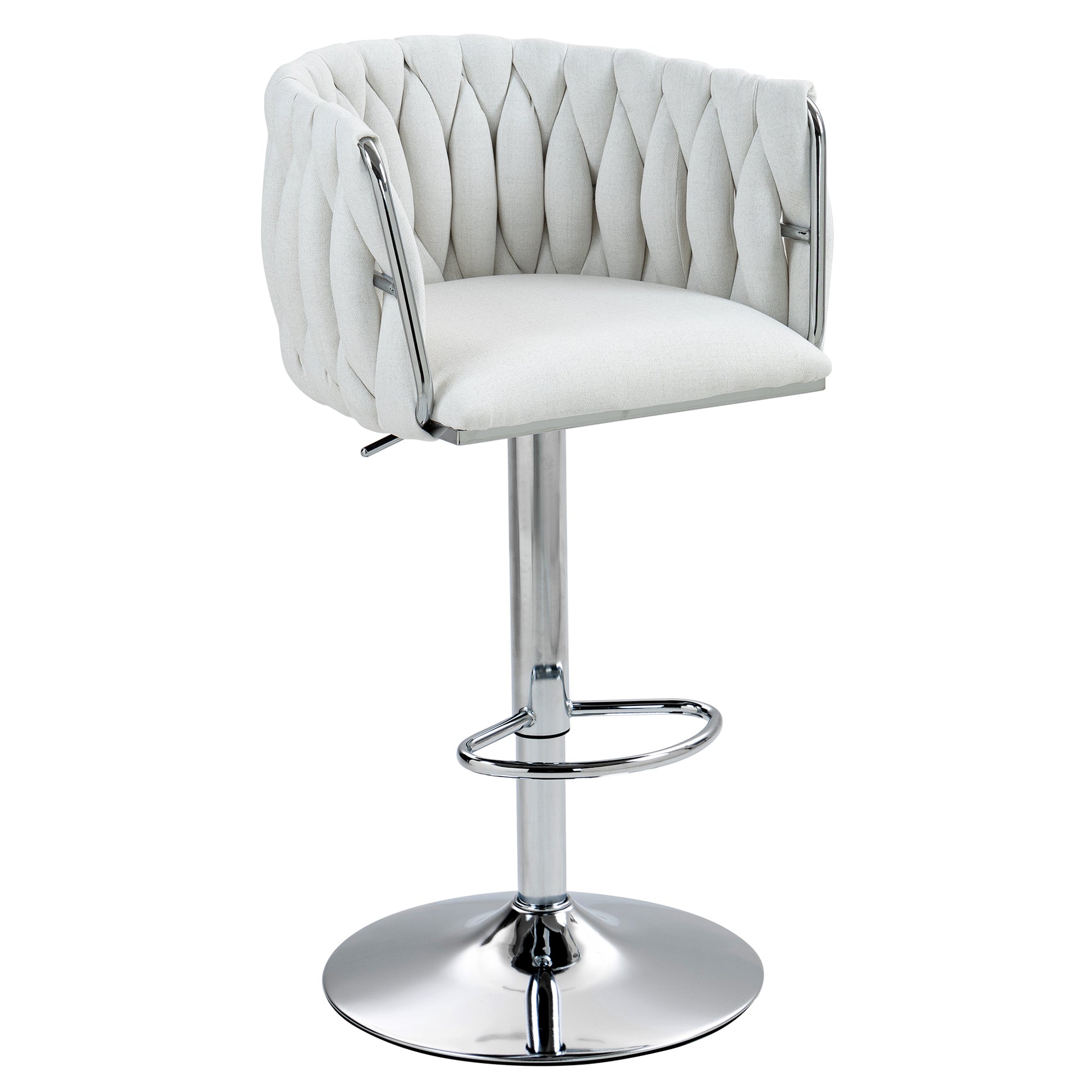 Beige Fabric Bar Stools Set of 2 - Adjustable Height Kitchen Bar Chairs