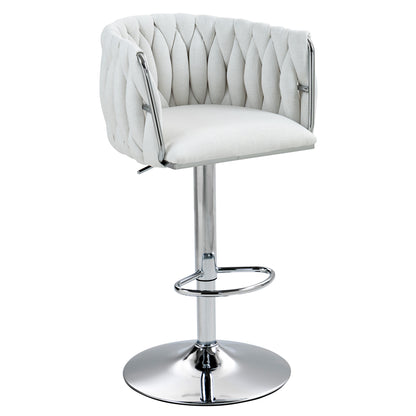 Beige Fabric Bar Stools Set of 2 - Adjustable Height Kitchen Bar Chairs