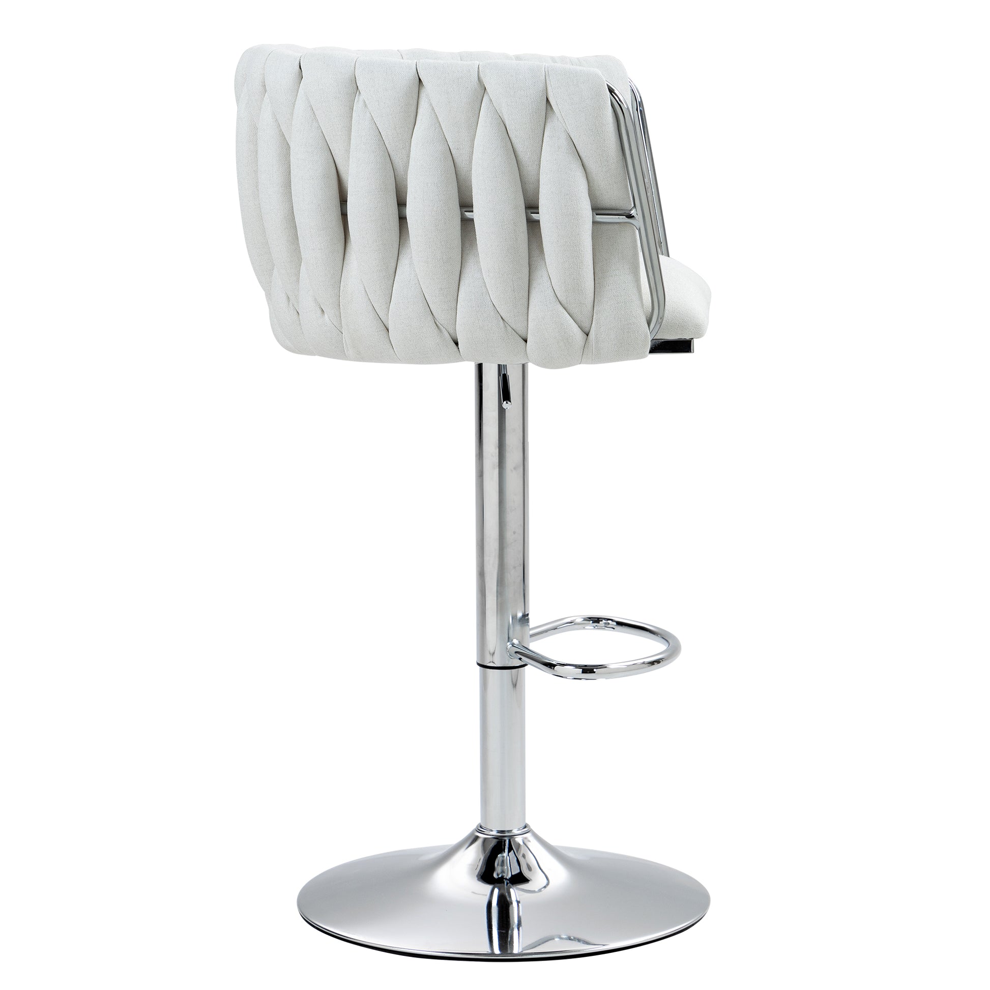 Beige Fabric Bar Stools Set of 2 - Adjustable Height Kitchen Bar Chairs
