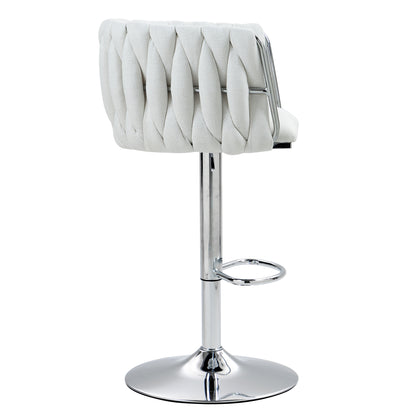 Beige Fabric Bar Stools Set of 2 - Adjustable Height Kitchen Bar Chairs