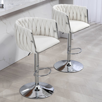Beige Fabric Bar Stools Set of 2 - Adjustable Height Kitchen Bar Chairs