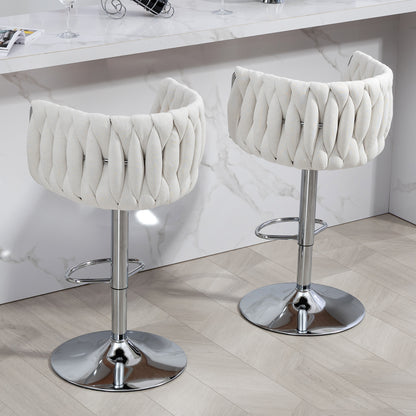 Beige Fabric Bar Stools Set of 2 - Adjustable Height Kitchen Bar Chairs