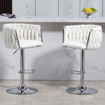 Beige Fabric Bar Stools Set of 2 - Adjustable Height Kitchen Bar Chairs