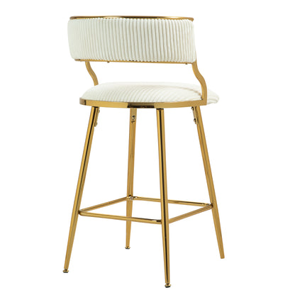 2 Corduroy Bar Stools - Beige Kitchen Counter Height Seats