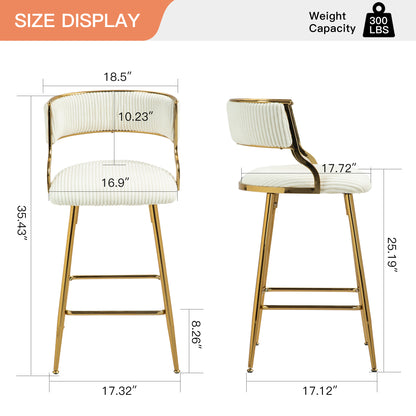 2 Corduroy Bar Stools - Beige Kitchen Counter Height Seats