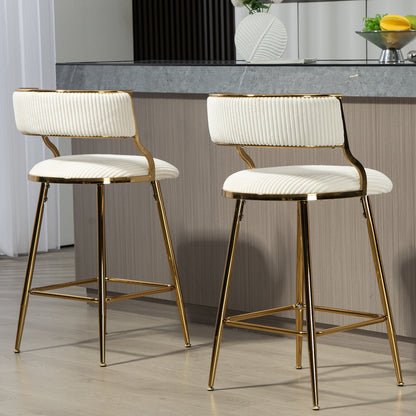 2 Corduroy Bar Stools - Beige Kitchen Counter Height Seats