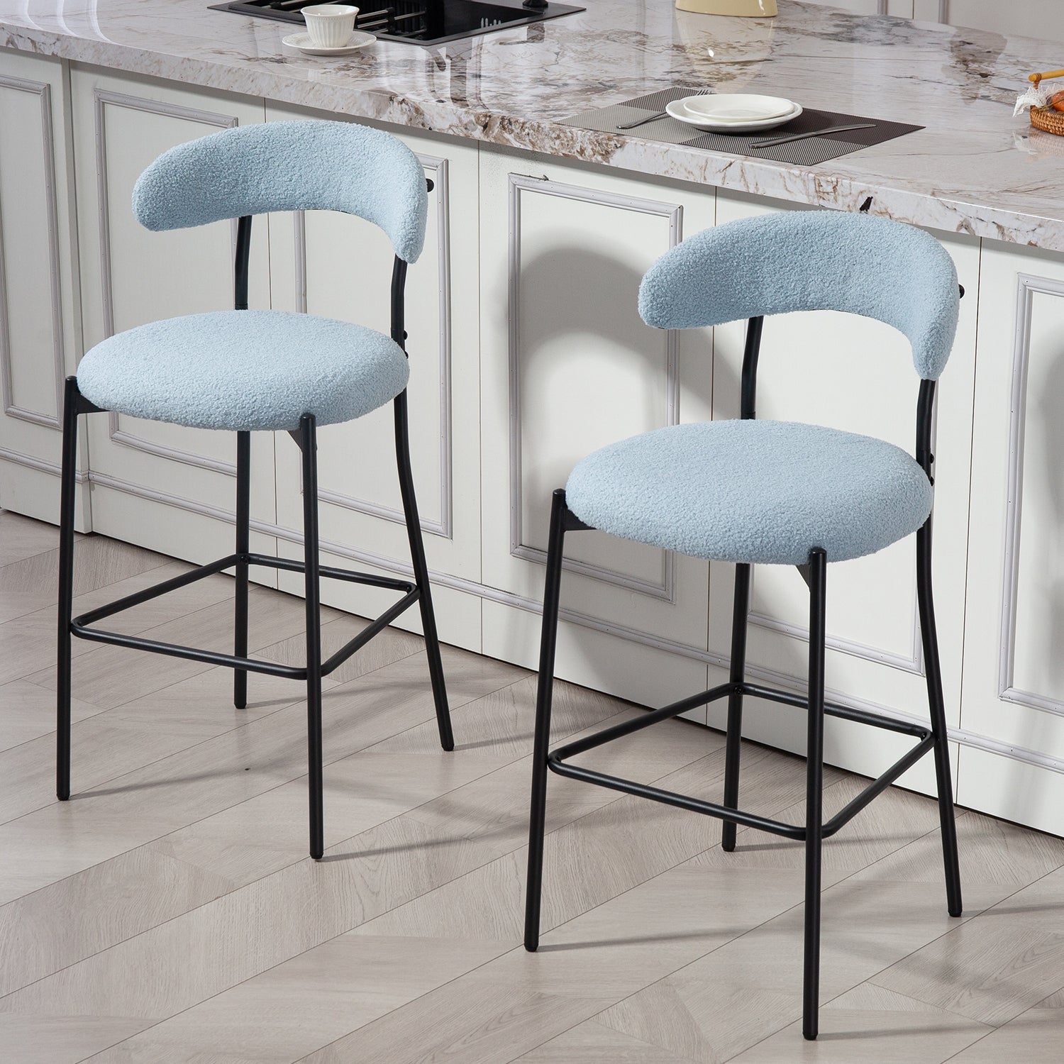 Blue Modern Bar Stools with Foam Cushion for Kitchen Dining