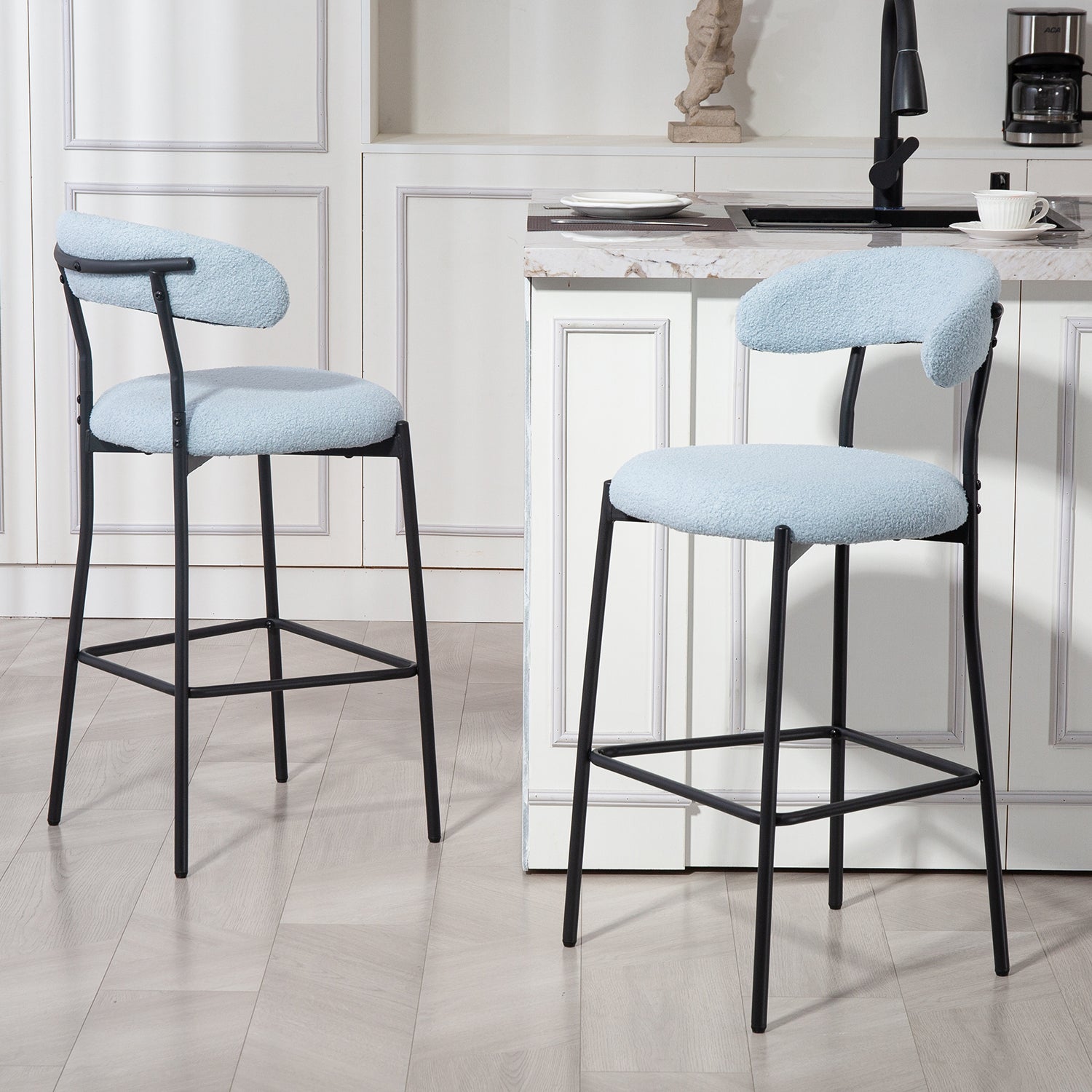 Blue Modern Bar Stools with Foam Cushion for Kitchen Dining