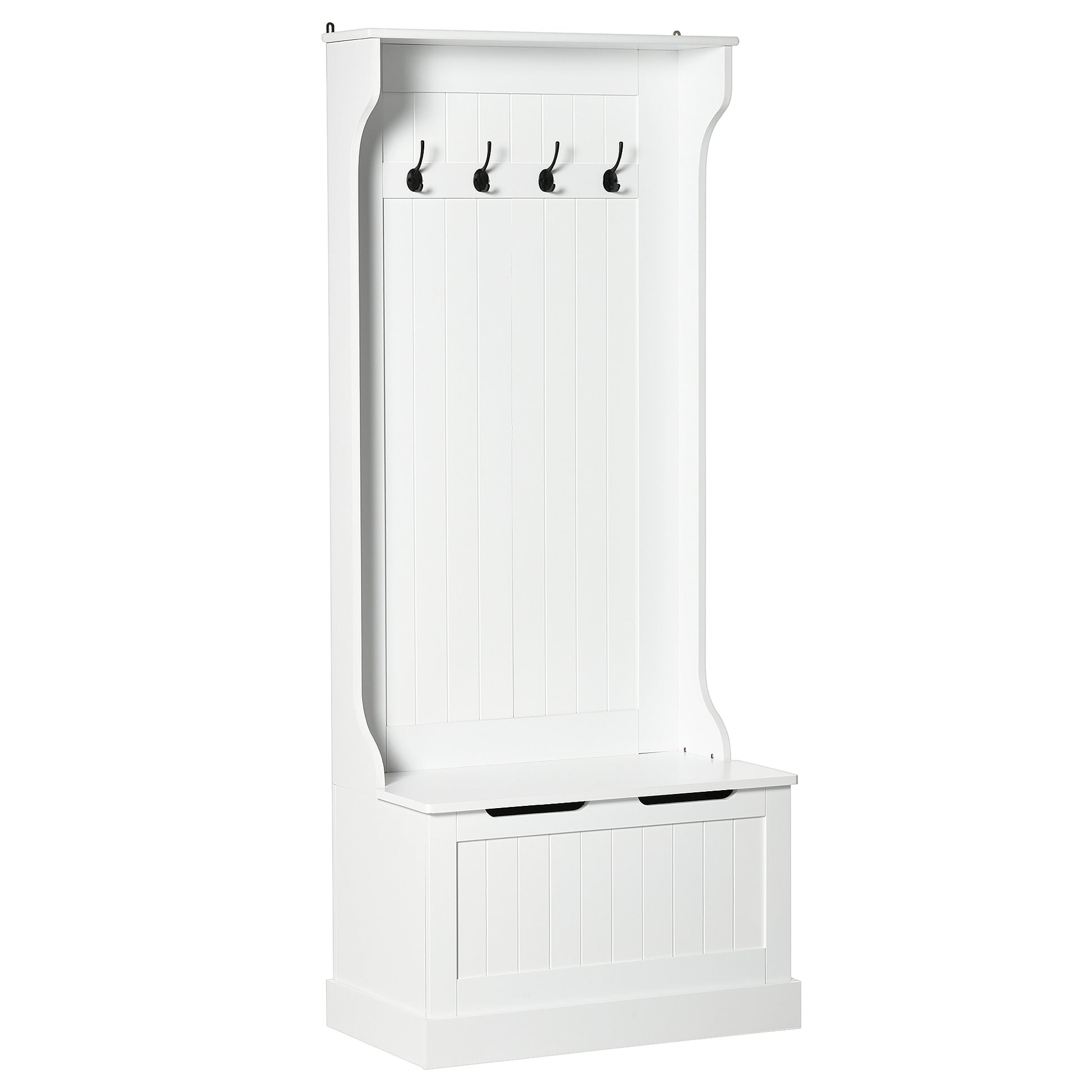 HOMCOM Hall Tree with Coat Rack, Storage and Sitting Bench, White
